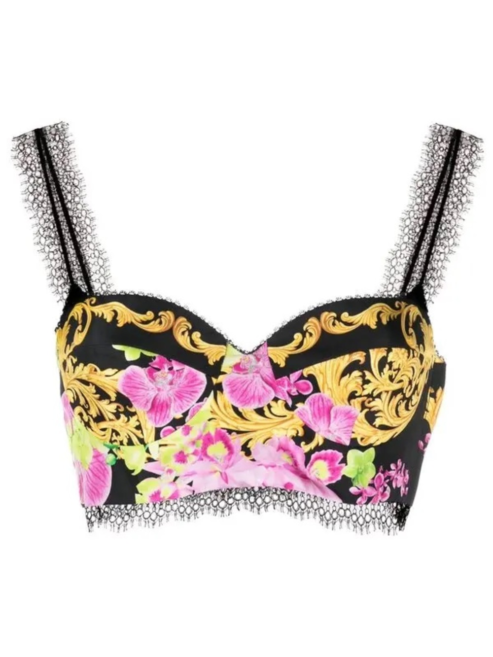 Versace Medusa Bralette Bustier with Gold Baroque & Pink Orchid Print NWT Sz 42
